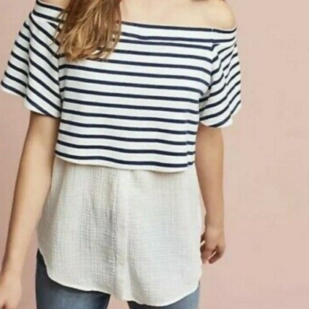 Postmark Anthro Gauze Summer Mixed Media Off the Shoulder Cotton Blouse Small